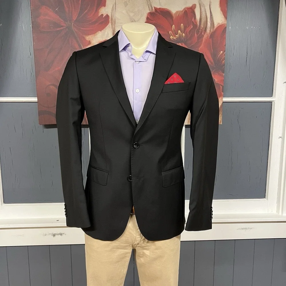 Hugo Boss Blazer Jacket Sport Coat Mens 38R Slim Fit Wool Black